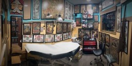 Cabina de tatuaje del estudio trishula de barcelona